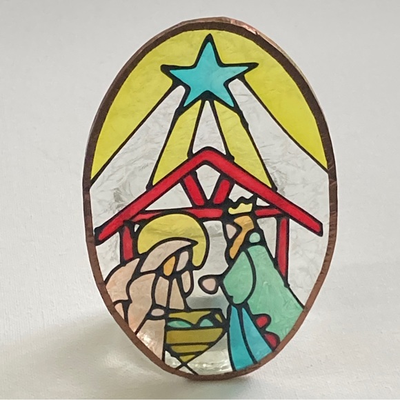 Vintage Stained Glass Nativity Candle Holder - Picture 8 of 11